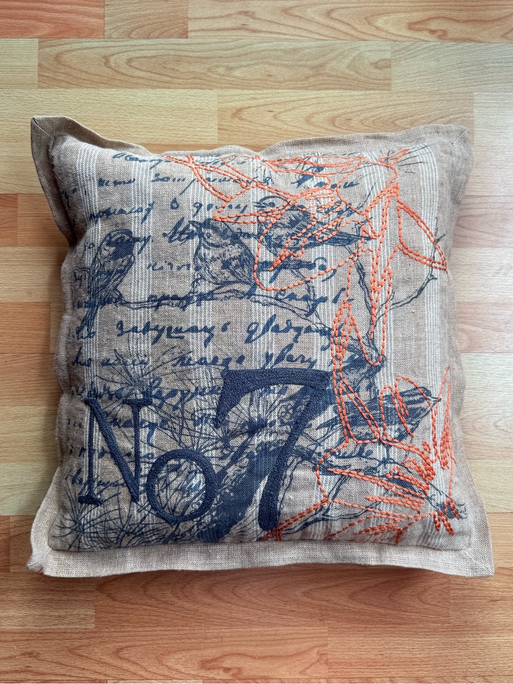 Villa by Classic Home linen bohemian embroidered French style accent pillow